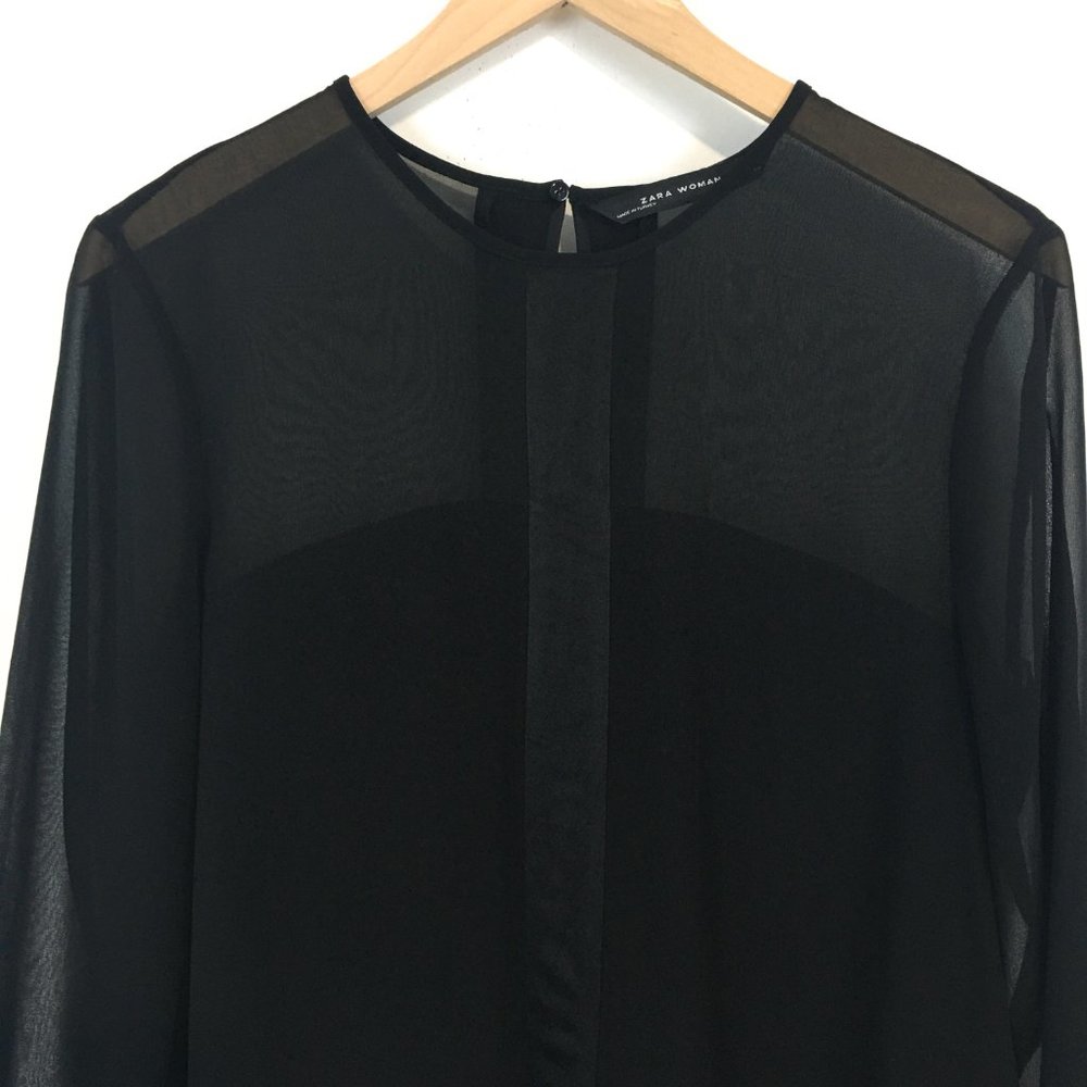 Zara Woman Black Center Stripe Semi Sheer Blouse (L) - Picture 2 of 15